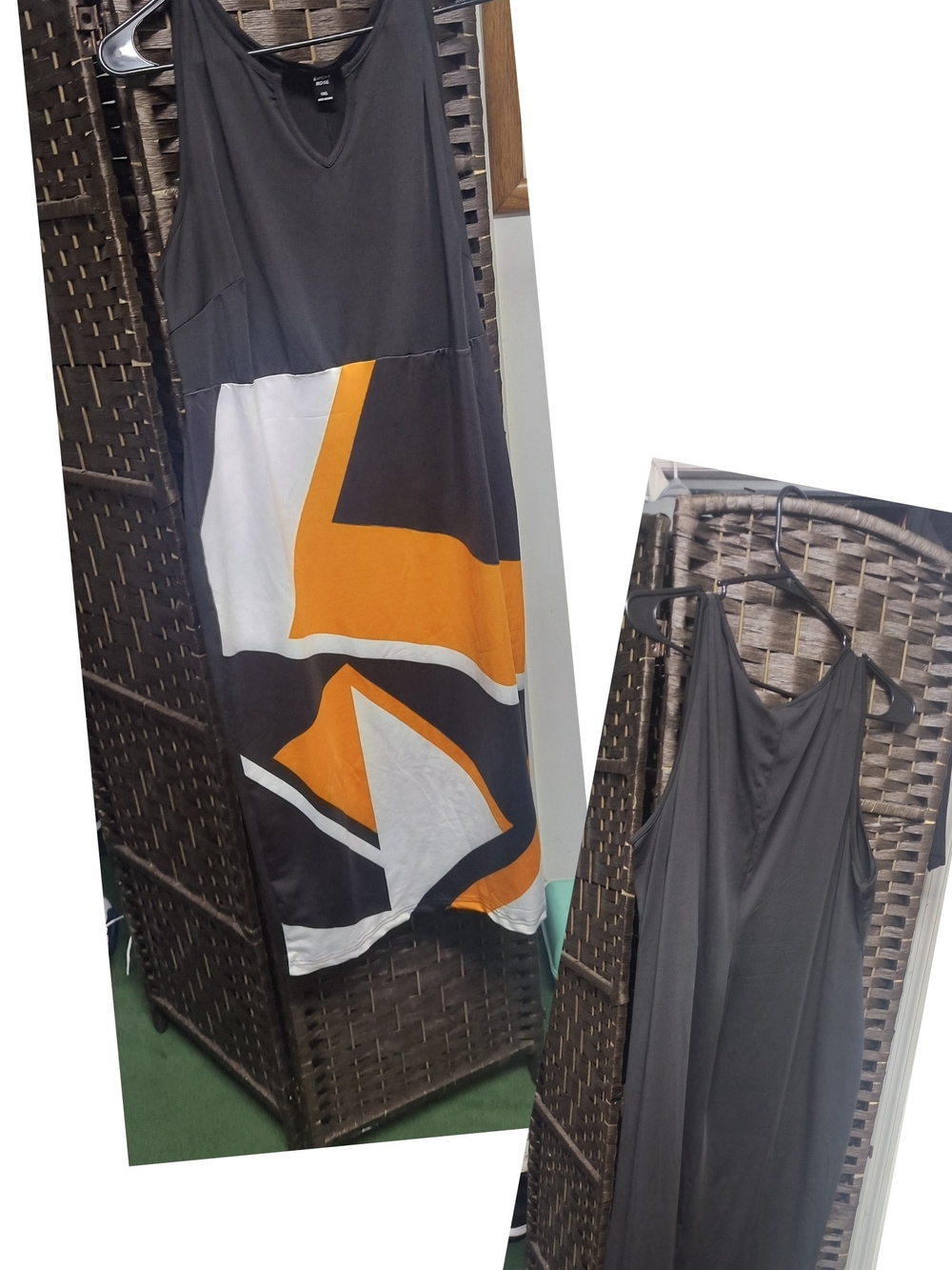 Emery Rose Black Orange White Geometric Colorblock Midi Tank Dress Size 1XL